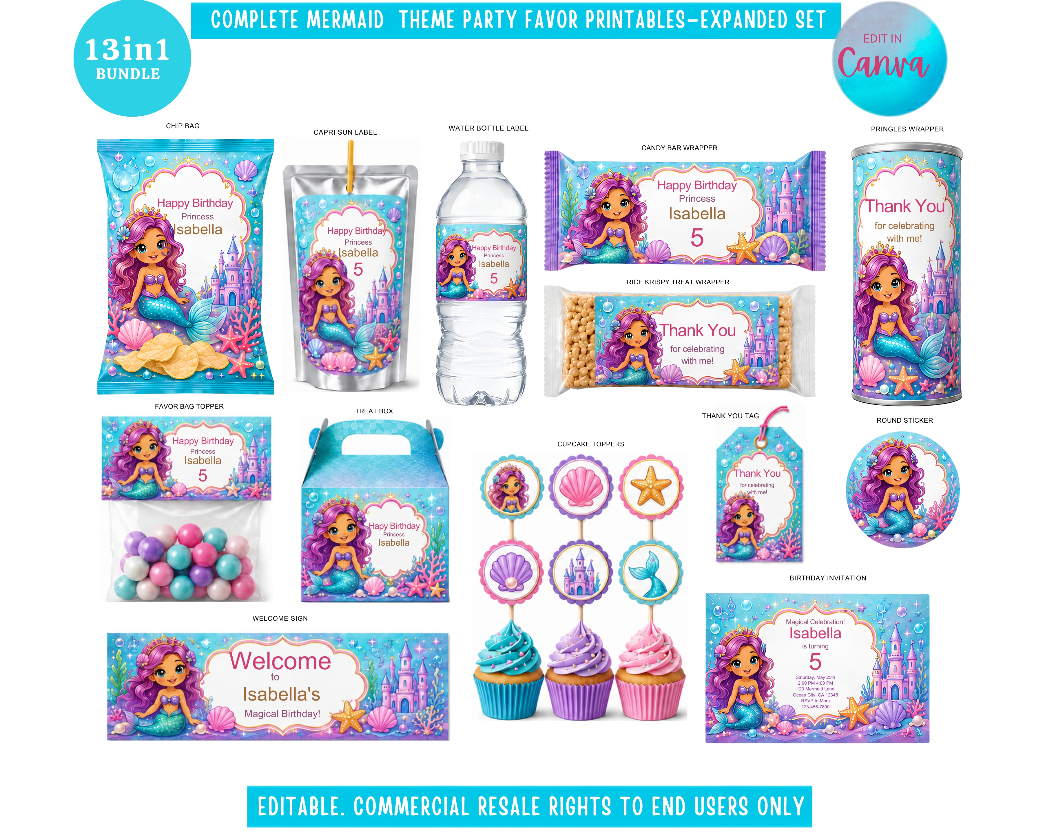 Mermaid theme party printables