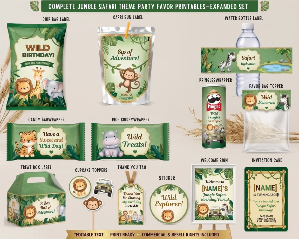 Jungle Safari theme party printables