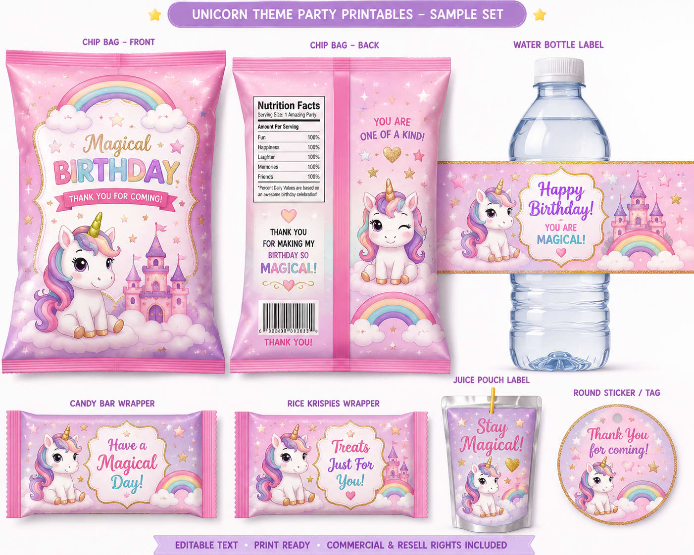 Unicorn theme party printables